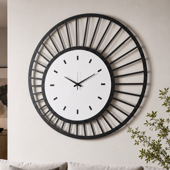 Orologio rotondo per parete soggiorno moderno nero bianco marmo 70cm
