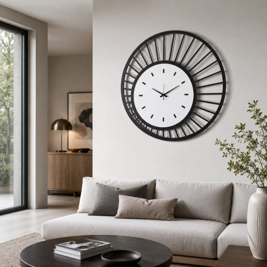 Orologio rotondo per parete soggiorno moderno nero bianco marmo 70cm