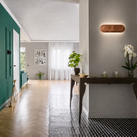 Applique moderna per soggiorno foglia rame led 28w cct 3000k 4000k