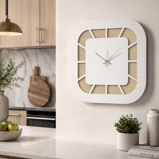 Orologio da parete moderno design quadrato crema e bianco 50x50 cm