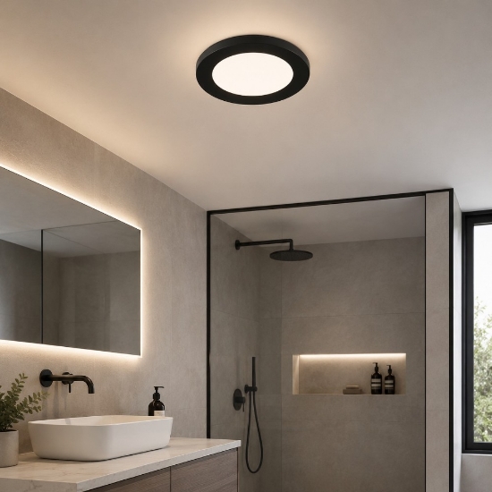 Plafoniera da bagno tonda nera opaco led 3000k dimmerabile ip44