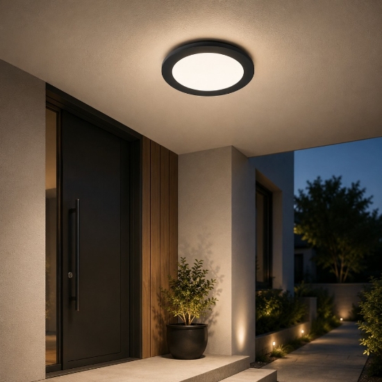 Plafoniera da esterno tonda nero opaco led 15w 3000k ip44 dimmerabile