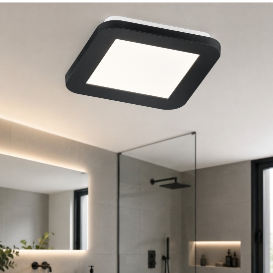 Plafoniera da da bagno quadrata nera opaco led 3000k dimmerabile ip44