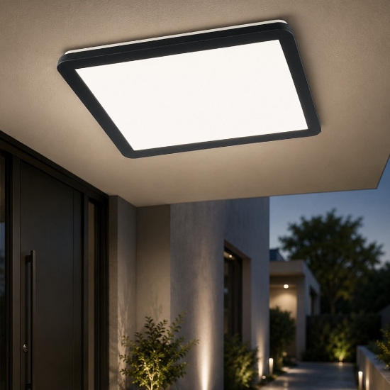 Plafoniera da esterno quadrata nero opaco led 24w 3000k ip44 dimmerabile