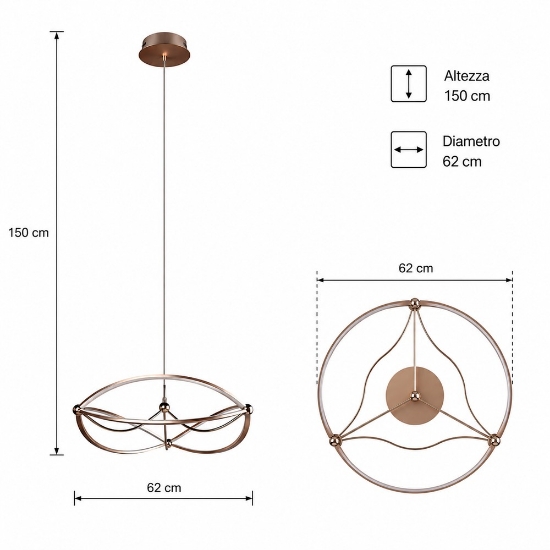Lampada a sospensione ellisse ottone opaco led 42w 3000k