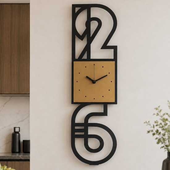 Orologio moderno da parete nero verticale quadrante oro laccato