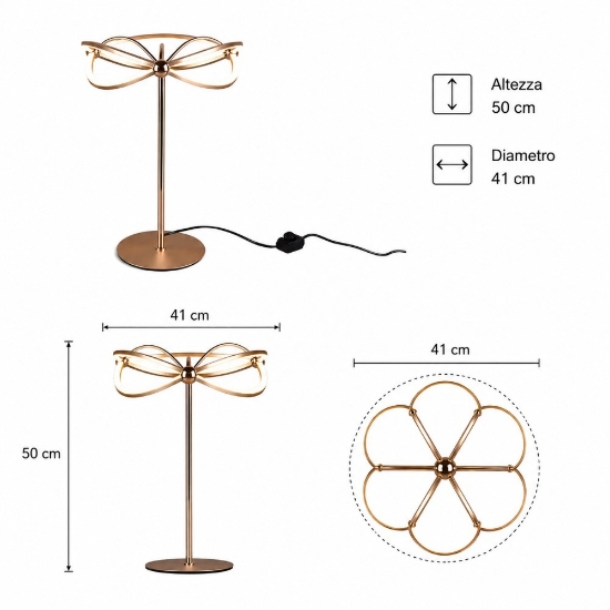 Lampada da tavolo ellissi ottone opaco led 20w 3000k dimmerabile