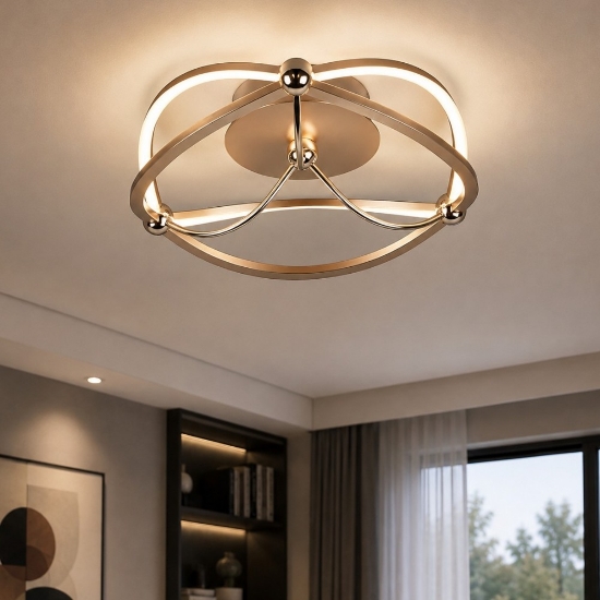 Plafoniera moderna ellissi ottone opaco led 3000k per salotto