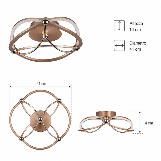 Plafoniera moderna ellissi ottone opaco led 3000k per salotto