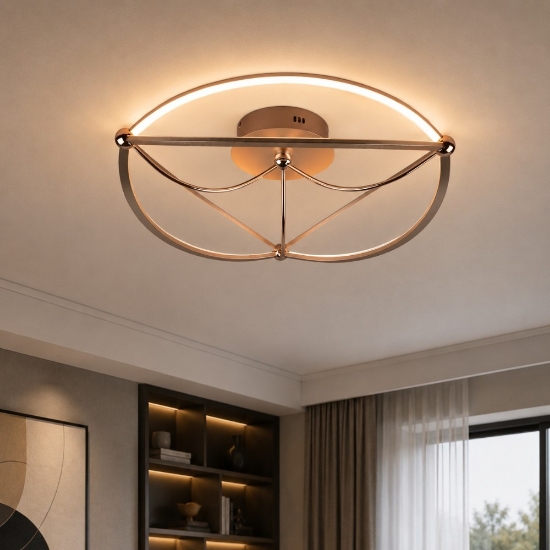 Plafoniera led 42w 3000k ellissi ottone opaco per salotto