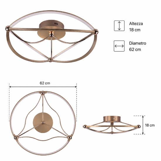Plafoniera led 42w 3000k ellissi ottone opaco per salotto