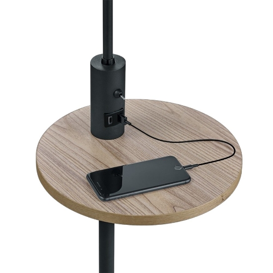 Lampada da terra nera mensola legno presa usb