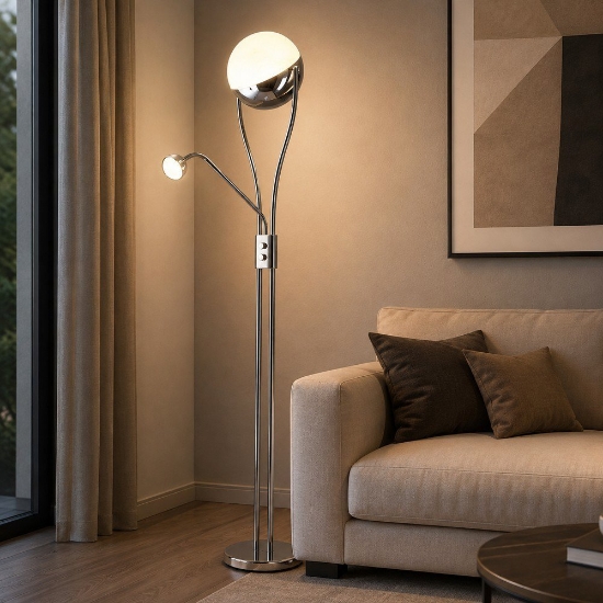 Piantana da terra moderna cromo led 22w 3000k orientabile