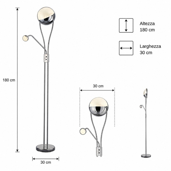Piantana da terra moderna cromo led 22w 3000k orientabile