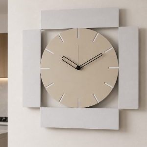 Orologio da parete moderno design quadrato bianco marmo e crema