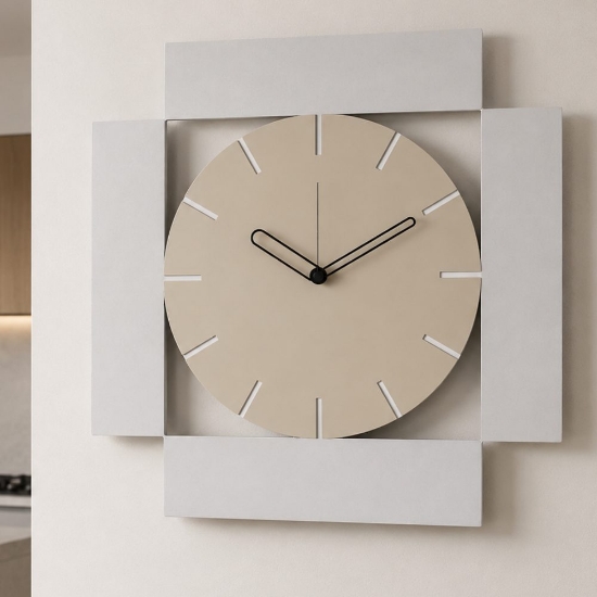 Orologio da parete moderno design quadrato bianco marmo e crema