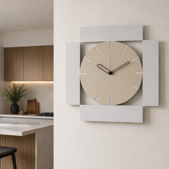 Orologio da parete moderno design quadrato bianco marmo e crema