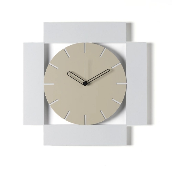 Orologio da parete moderno design quadrato bianco marmo e crema