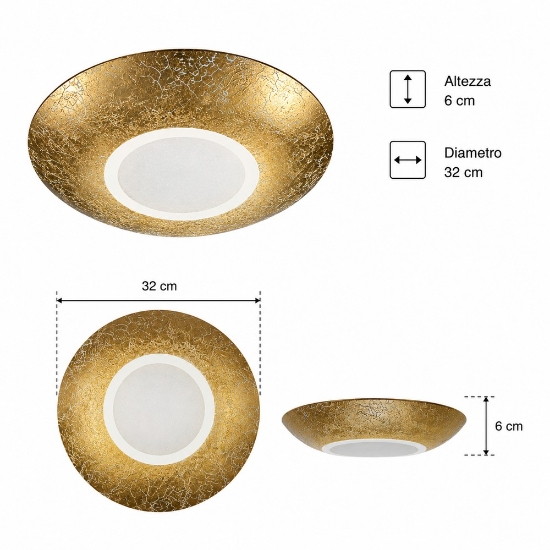 Plafoniera rotonda oro led 12w 3000k per salotto