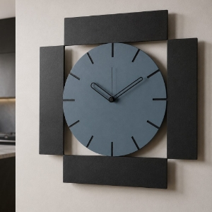 Orologio moderno a parete quadrato nero e petrolio 50x50cm
