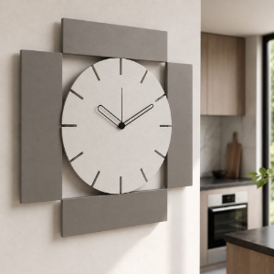 Orologio moderno quadrato per parete cucina design geometrico fango e avorio