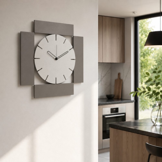 Orologio moderno quadrato per parete cucina design geometrico fango e avorio