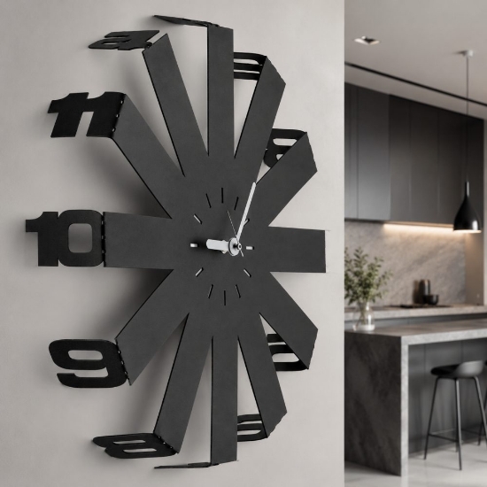 Orologio moderno a parete rotondo nero tridimensionale