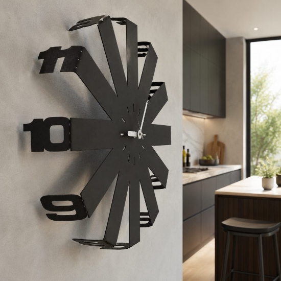 Orologio moderno a parete rotondo nero tridimensionale