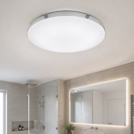 Plafoniera per bagno cromo tonda led 18w 3000k ip44 35cm