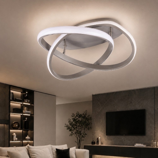 Plafoniera moderna spirale nichel opaco led 18w 3000k dimmerabile 45cm