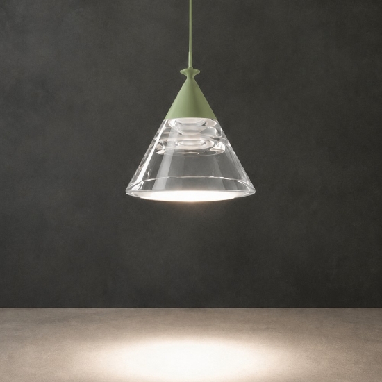 Lampada a sospensione moderna per cucina conica verde salvia led 7w cct 3000k 4000k