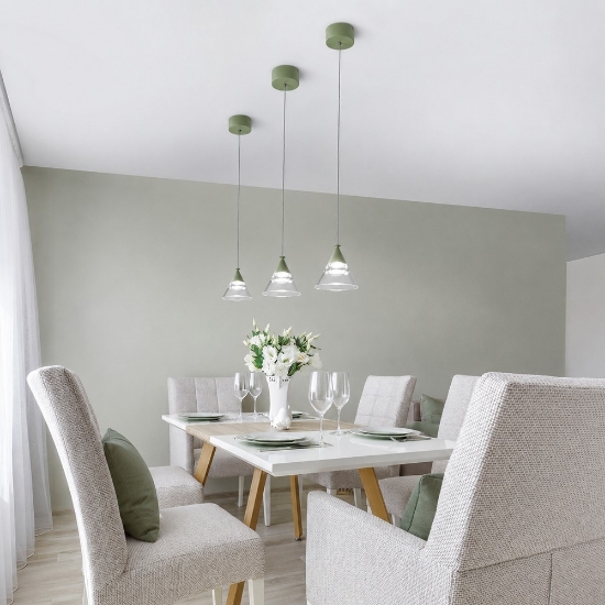 Lampada a sospensione moderna per cucina conica verde salvia led 7w cct 3000k 4000k