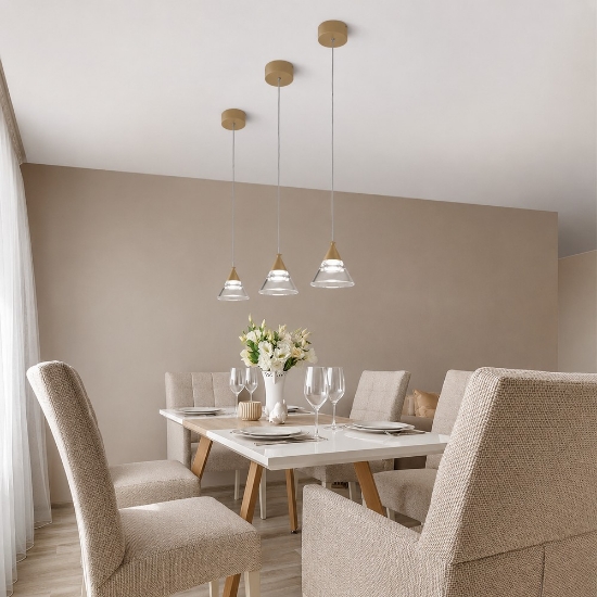 Lampada a sospensione moderna per cucina conica sabbia led 7w cct 3000k 4000k