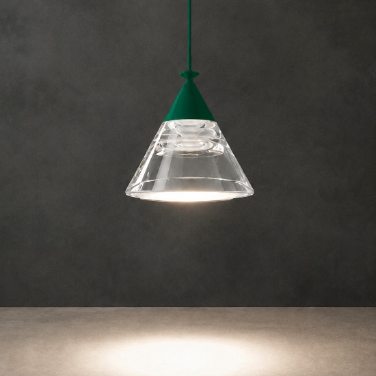 Lampada a sospensione moderna per cucina conica verde bosco led 7w cct 3000k 4000k