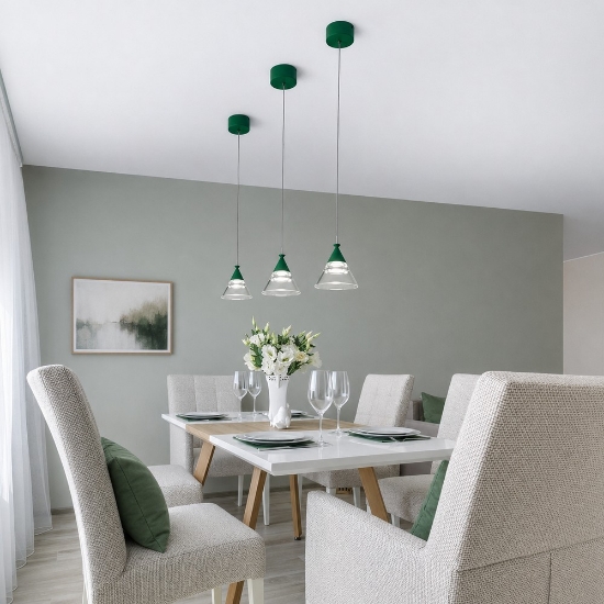 Lampada a sospensione moderna per cucina conica verde bosco led 7w cct 3000k 4000k