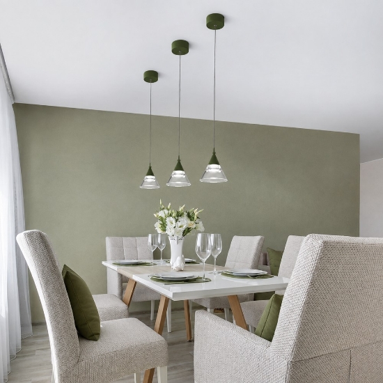 Lampada a sospensione moderna per cucina conica verde oliva led 7w cct 3000k 4000k