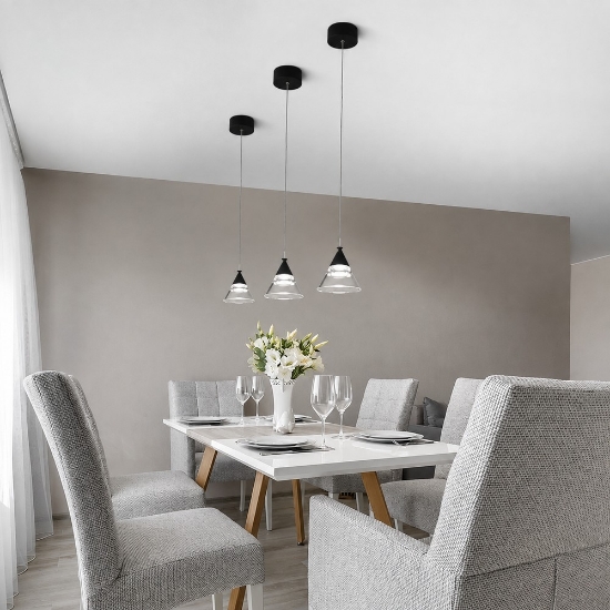 Lampada a sospensione conica moderna nero per cucina led 7w cct 3000k 4000k
