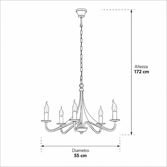 Lampadario rustico ruggine con 5 bracci per soggiorno