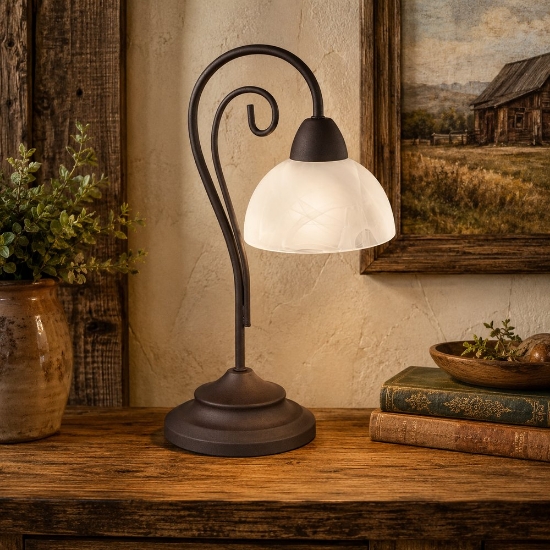 Lampada da tavolo rustica curva ruggine per soggiorno