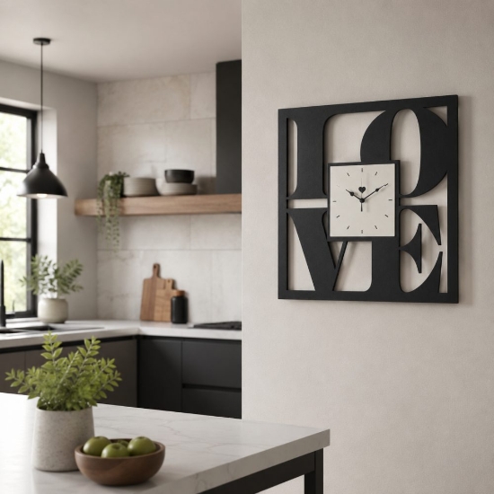 Orologio quadrato moderno per parete cucina nero quadrante avorio