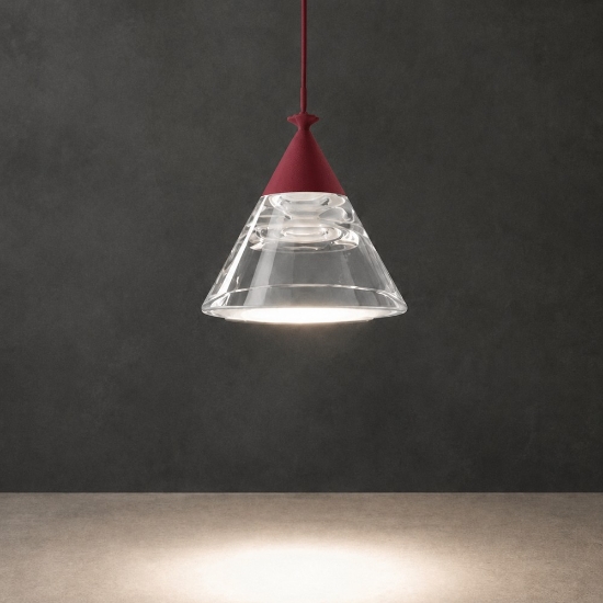 Lampada a sospensione conica moderna bordeaux per cucina led 7w cct 3000k 4000k