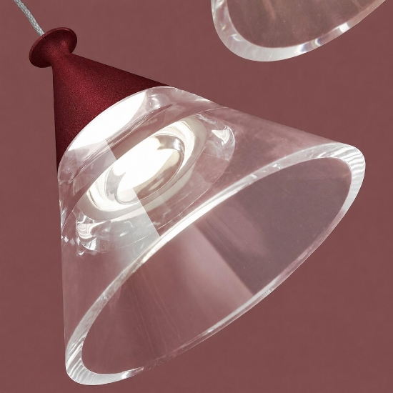 Lampada a sospensione conica moderna bordeaux per cucina led 7w cct 3000k 4000k