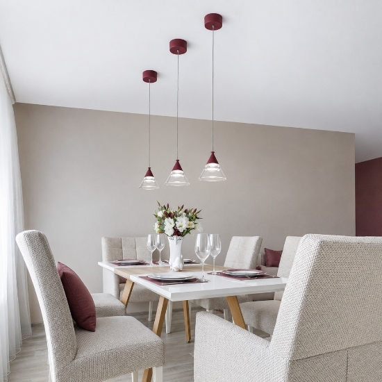 Lampada a sospensione conica moderna bordeaux per cucina led 7w cct 3000k 4000k