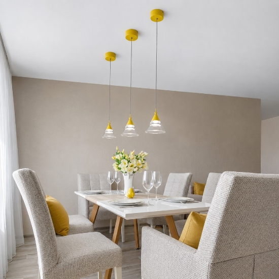 Lampada a sospensione moderna conica giallo girasole per cucina led 7w cct 3000k 4000k