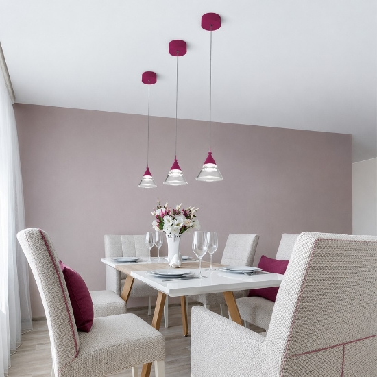 Lampada a sospensione conica moderna magenta per cucina led 7w cct 3000k 4000k