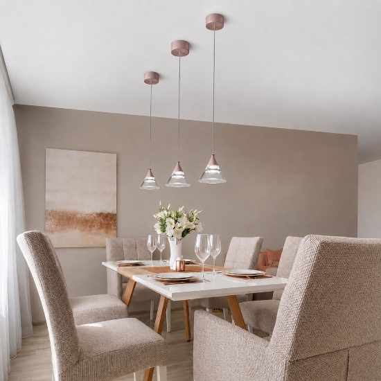 Lampada a sospensione conica moderna oro rosato per cucina led 7w cct 3000k 4000k