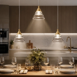 Lampadario a sospensione conico moderno sabbia per cucina led 21w cct 3000k 4000k