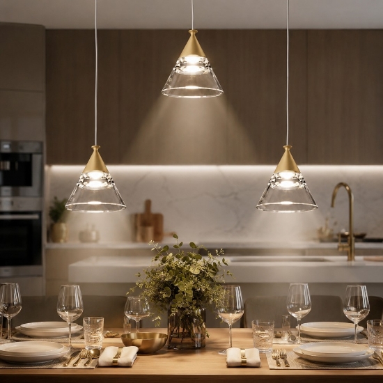 Lampadario a sospensione conico moderno sabbia per cucina led 21w cct 3000k 4000k