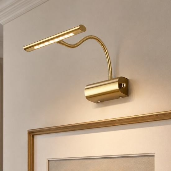 Applique da parete per quadro ottone satinato led 4w 3000k 18cm