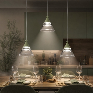 Lampadario a sospensione conico moderno verde salvia per cucina led 21w cct 3000k 4000k